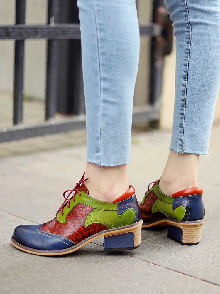 Casual Vintage Handmade Style Leather Brogue Shoes Flat by Colorstepshoes – Don't Panic Shoes