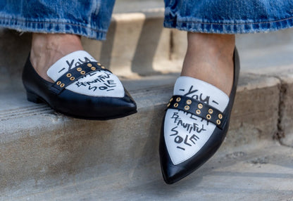 Cecily Loafer Black White Leather Comfort Memory Foam Boots by Beautiisoles – Don't Panic Shoes