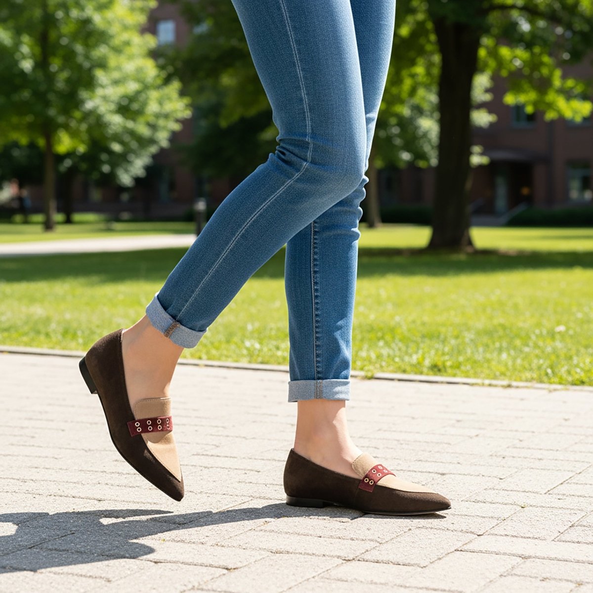 Cecily Loafer Two Tone Brown Suede Leather Memory Insole Boots by Beautiisoles – Don't Panic Shoes