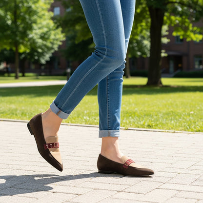 Cecily Loafer Two Tone Brown Suede Leather Memory Insole Boots by Beautiisoles – Don't Panic Shoes