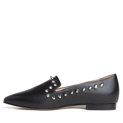 Celeste Loafer Black Pebbled Leather Studded Slip On Italy Flats by Beautiisoles – Don't Panic Shoes