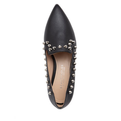 Celeste Loafer Black Pebbled Leather Studded Slip On Italy Flats by Beautiisoles – Don't Panic Shoes