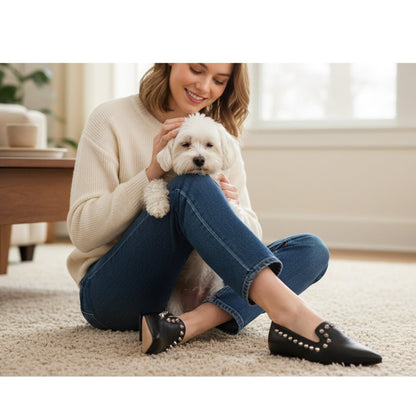 Celeste Loafer Black Pebbled Leather Studded Slip On Italy Flats by Beautiisoles – Don't Panic Shoes