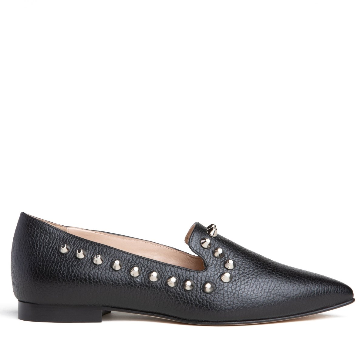 Celeste Loafer Black Pebbled Leather Studded Slip On Italy Flats by Beautiisoles – Don't Panic Shoes