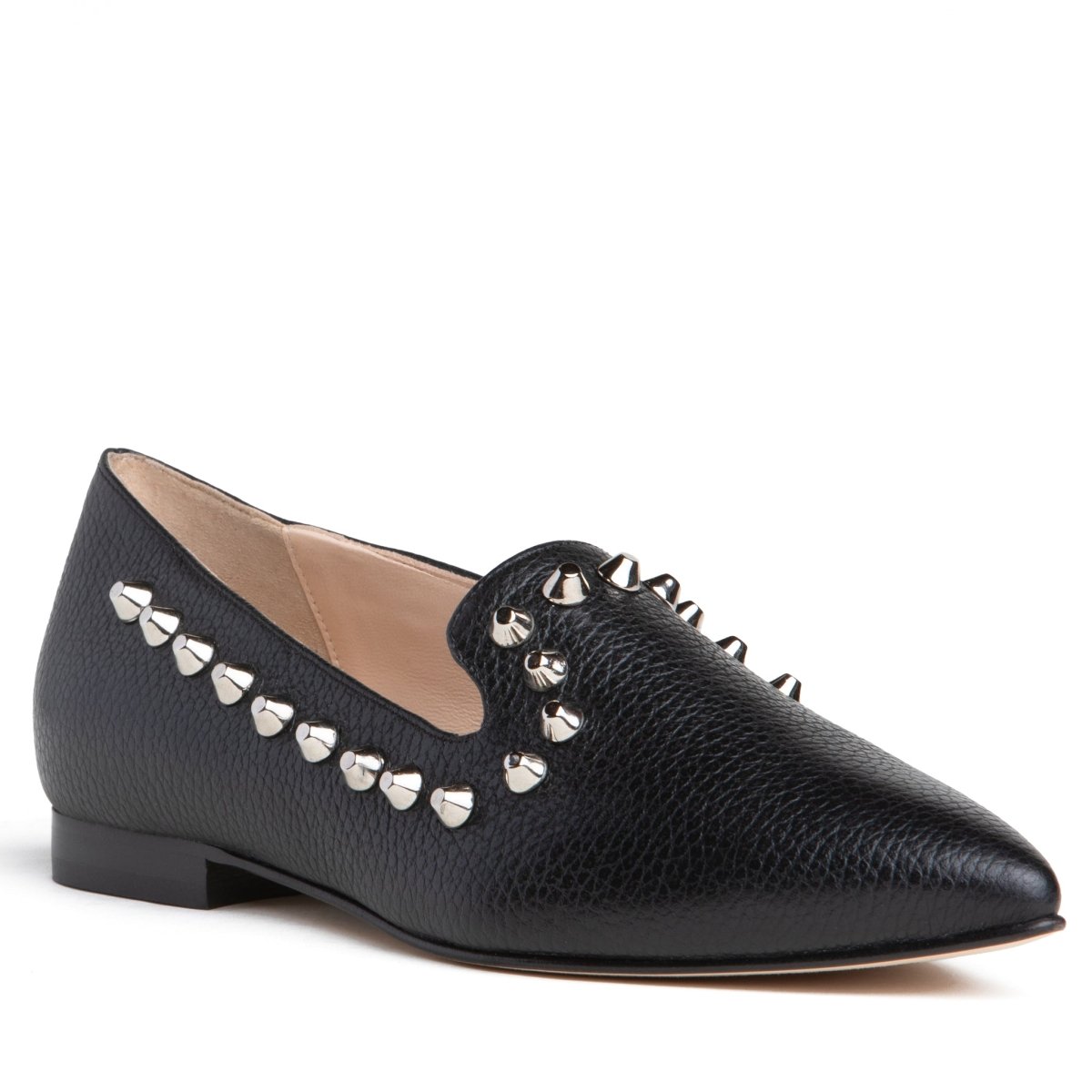 Celeste Loafer Black Pebbled Leather Studded Slip On Italy Flats by Beautiisoles – Don't Panic Shoes