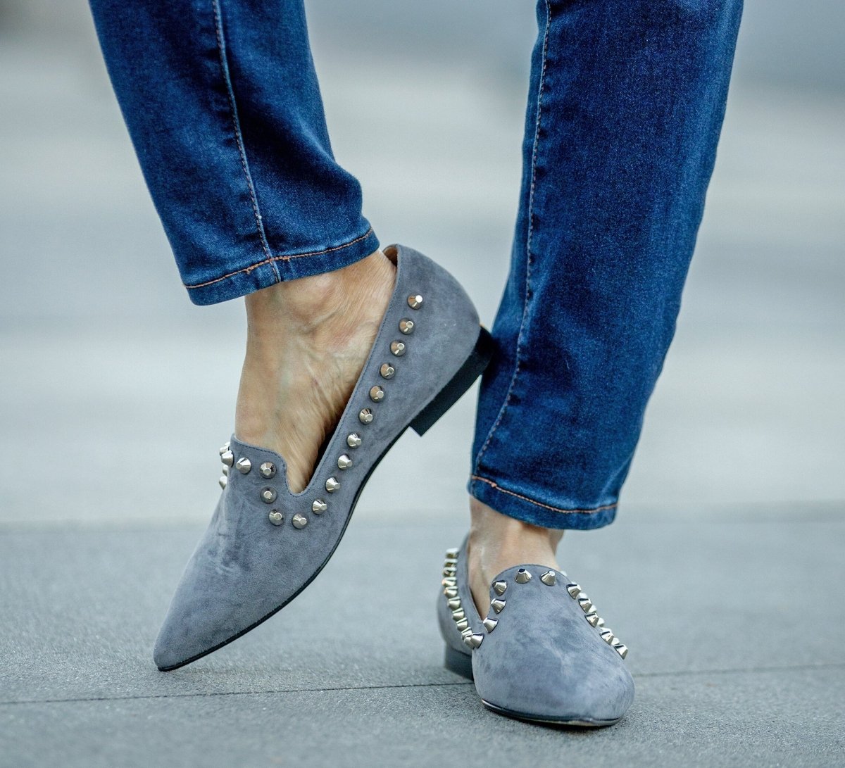 Celeste Loafer Grey Suede Handmade In Italy Slip On Flats by Beautiisoles – Don't Panic Shoes