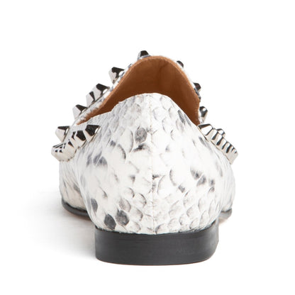 Celeste Loafer Natural Snake Leather Studded 10mm Heel Flats by Beautiisoles – Don't Panic Shoes
