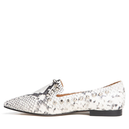 Celeste Loafer Natural Snake Leather Studded 10mm Heel Flats by Beautiisoles – Don't Panic Shoes