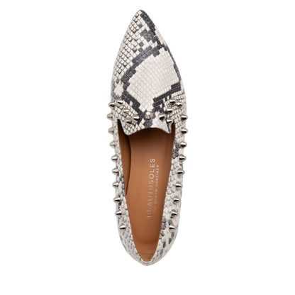 Celeste Loafer Natural Snake Leather Studded 10mm Heel Flats by Beautiisoles – Don't Panic Shoes