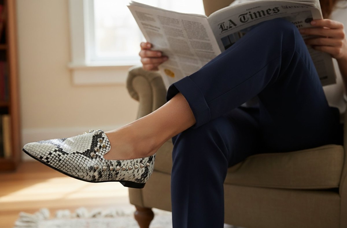 Celeste Loafer Natural Snake Leather Studded 10mm Heel Flats by Beautiisoles – Don't Panic Shoes