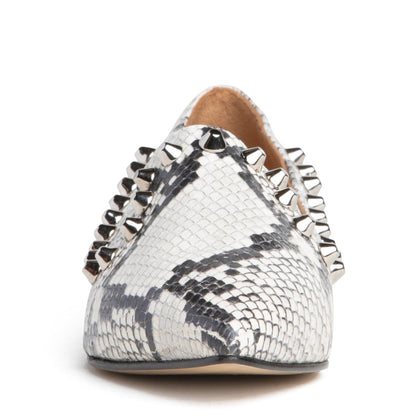 Celeste Loafer Natural Snake Leather Studded 10mm Heel Flats by Beautiisoles – Don't Panic Shoes