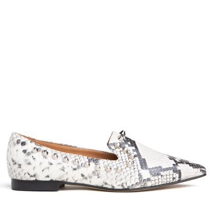 Celeste Loafer Natural Snake Leather Studded 10mm Heel Flats by Beautiisoles – Don't Panic Shoes