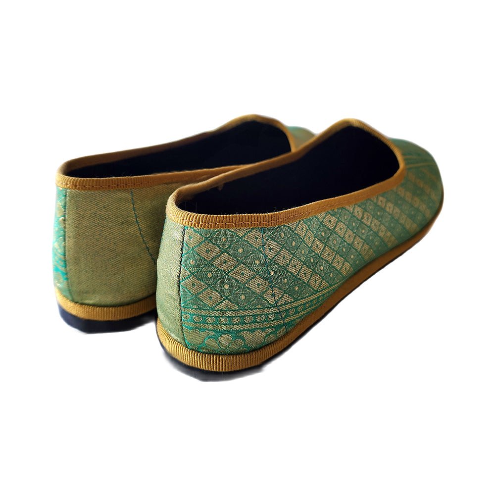 Chandra 1 Womens Green Gold Silk Jacquard Ballet Flat Slip On by Mar Soreli – Don't Panic Shoes
