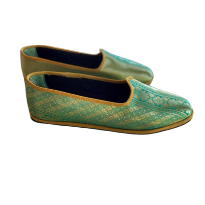 Chandra 1 Womens Green Gold Silk Jacquard Ballet Flat Slip On by Mar Soreli – Don't Panic Shoes