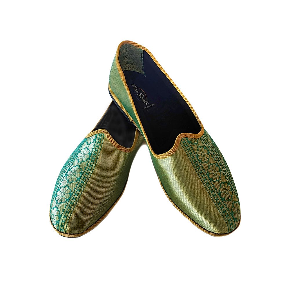 Chandra 1 Womens Green Gold Silk Jacquard Ballet Flat Slip On by Mar Soreli – Don't Panic Shoes