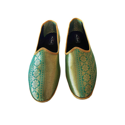 Chandra 1 Womens Green Gold Silk Jacquard Ballet Flat Slip On by Mar Soreli – Don't Panic Shoes