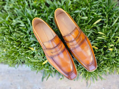 Chic Patina Burnished Penny Loafer Leather Ks518 - 03 Shoes by Carrucci Shoes – Don't Panic Shoes