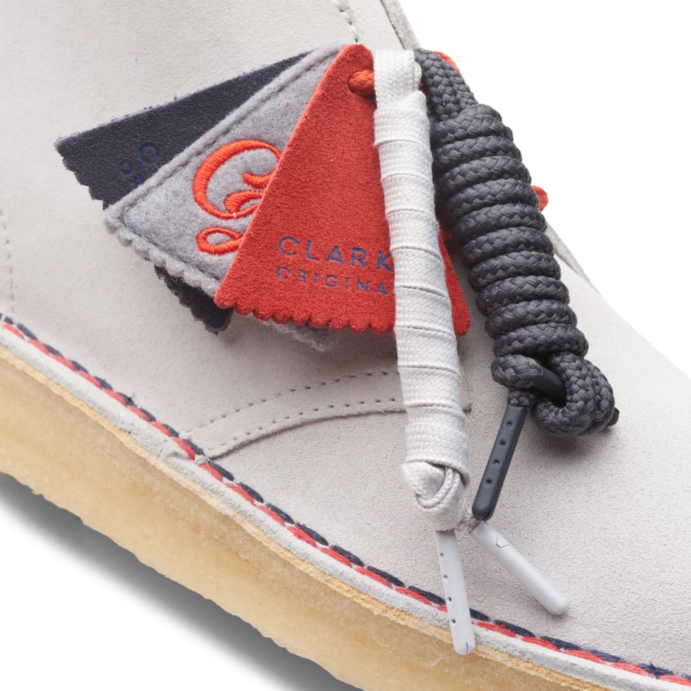 ClarkS Originals Desert Boot Vcy Men’s Shoes – Gray And Red Suede – Style 26166525 – Retro Desert Icon Shoes by Clarks Originals – Don't Panic Shoes