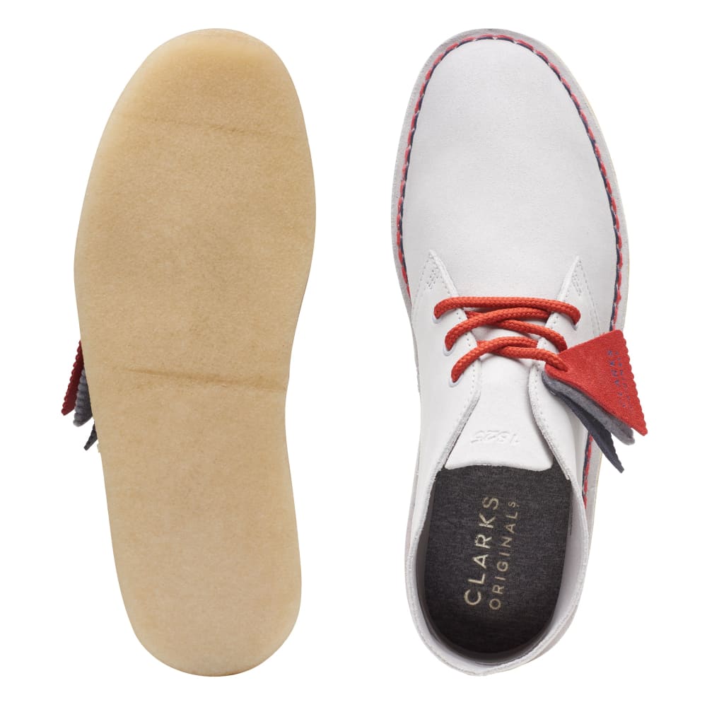 ClarkS Originals Desert Boot Vcy Men’s Shoes – Gray And Red Suede – Style 26166525 – Retro Desert Icon Shoes by Clarks Originals – Don't Panic Shoes