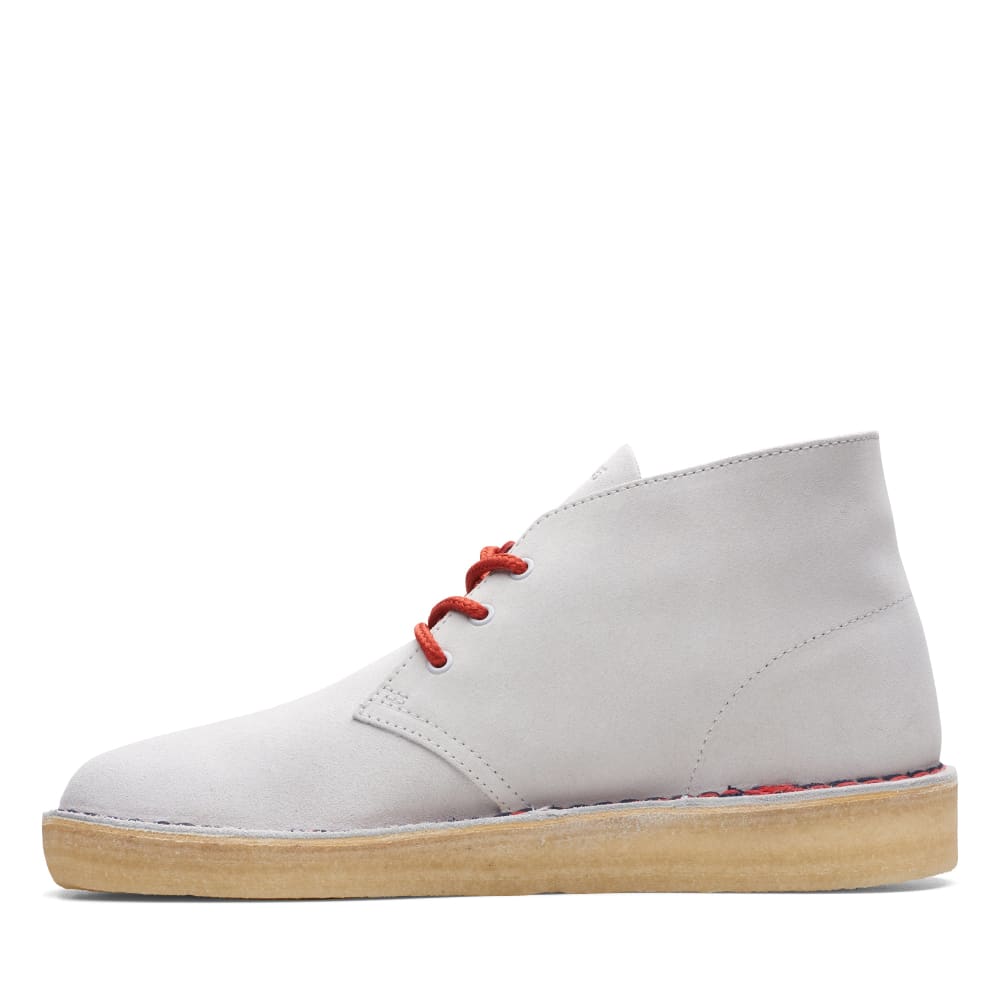 ClarkS Originals Desert Boot Vcy Men’s Shoes – Gray And Red Suede – Style 26166525 – Retro Desert Icon Shoes by Clarks Originals – Don't Panic Shoes