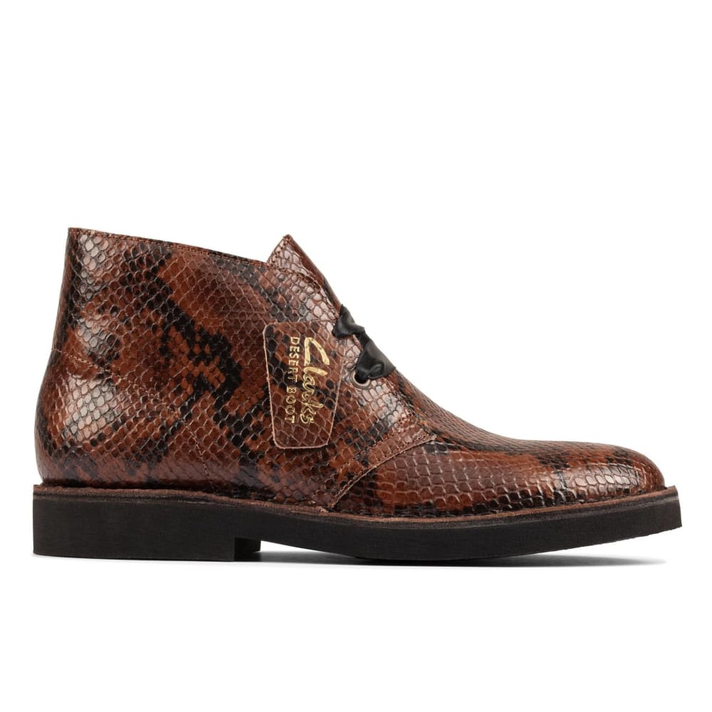 Clarks Originals Desert Boots Women's Dark Tan Snake Leather 26155674 Shoes by Clarks Originals – Don't Panic Shoes