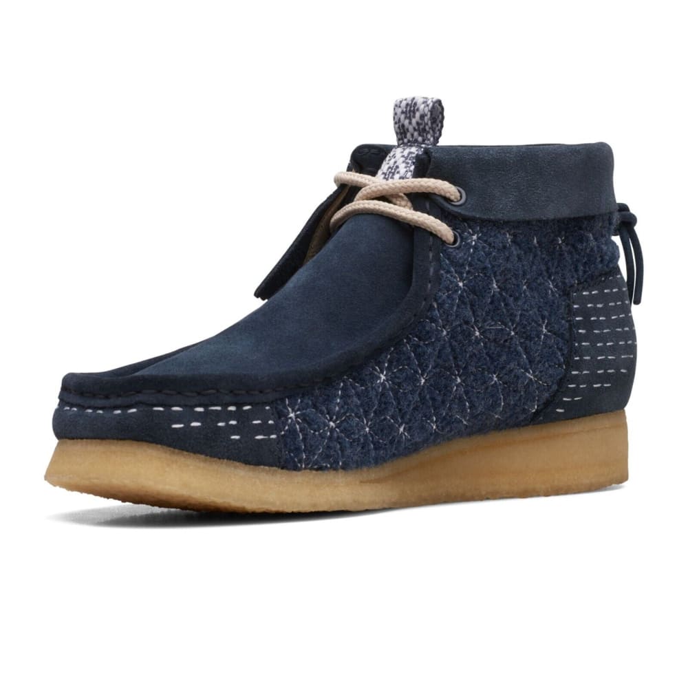 ClarkS Originals Wallabee Boot Men’s Shoes – Sashiko Navy Blue Suede – Style 26169152 – Limited Japanese Stitch Icon Shoes by Clarks Originals – Don't Panic Shoes