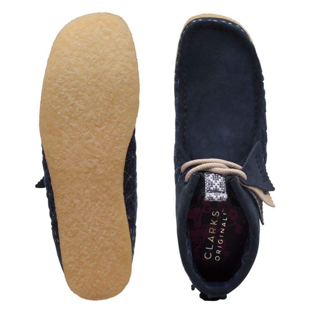ClarkS Originals Wallabee Boot Men’s Shoes – Sashiko Navy Blue Suede – Style 26169152 – Limited Japanese Stitch Icon Shoes by Clarks Originals – Don't Panic Shoes