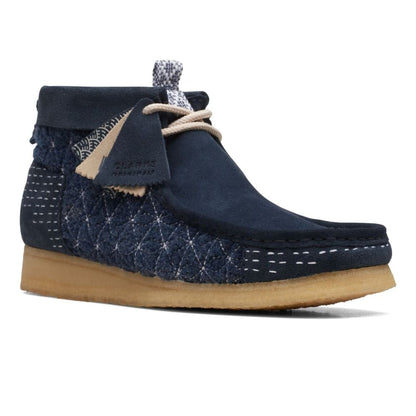 ClarkS Originals Wallabee Boot Men’s Shoes – Sashiko Navy Blue Suede – Style 26169152 – Limited Japanese Stitch Icon Shoes by Clarks Originals – Don't Panic Shoes