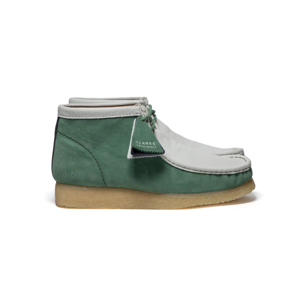 ClarkS Originals Wallabee Boot Varsity Pack Vcy Men’s Shoes – Green And White Leather – Style 26165078 – Limited Edition Heritage Drop Shoes by Clarks Originals – Don't Panic Shoes