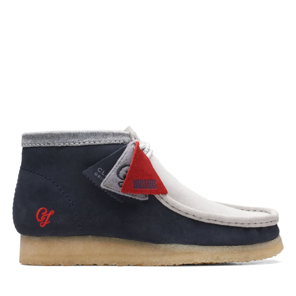 ClarkS Originals Wallabee Boot Vcy Men’s Shoes – Navy And Gray Suede – Style 26165077 – Bold Heritage Icon Shoes by Clarks Originals – Don't Panic Shoes