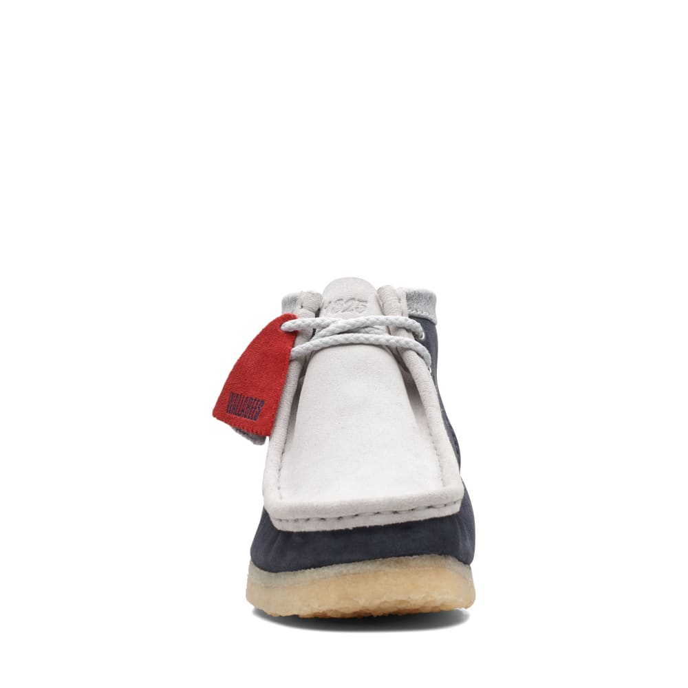 ClarkS Originals Wallabee Boot Vcy Men’s Shoes – Navy And Gray Suede – Style 26165077 – Bold Heritage Icon Shoes by Clarks Originals – Don't Panic Shoes