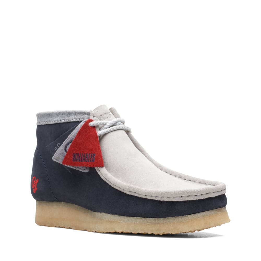 ClarkS Originals Wallabee Boot Vcy Men’s Shoes – Navy And Gray Suede – Style 26165077 – Bold Heritage Icon Shoes by Clarks Originals – Don't Panic Shoes