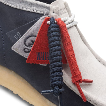 ClarkS Originals Wallabee Boot Vcy Men’s Shoes – Navy, Gray And Red Suede – Style 26165077 – Bold Heritage Statement Shoes by Clarks Originals – Don't Panic Shoes