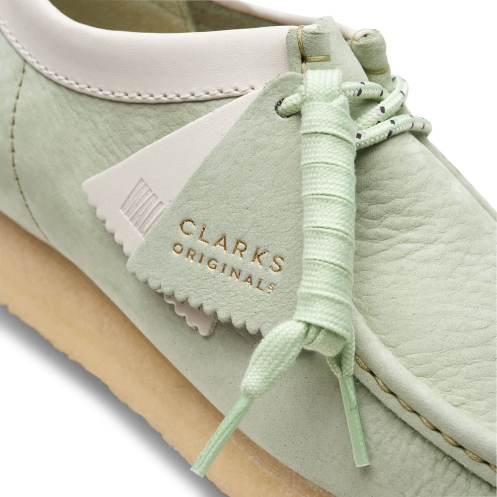 ClarkS Originals Wallabee Low Men’s Shoes – Pale Green Nubuck Leather – Style 26165557 – Timeless Casual Icon Shoes by Clarks Originals – Don't Panic Shoes