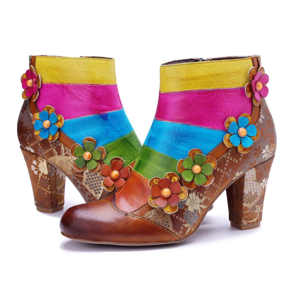 ColorStepshoes Rainbow Bloom Women’s Leather Ankle Boots Booties by Colorstepshoes – Don't Panic Shoes