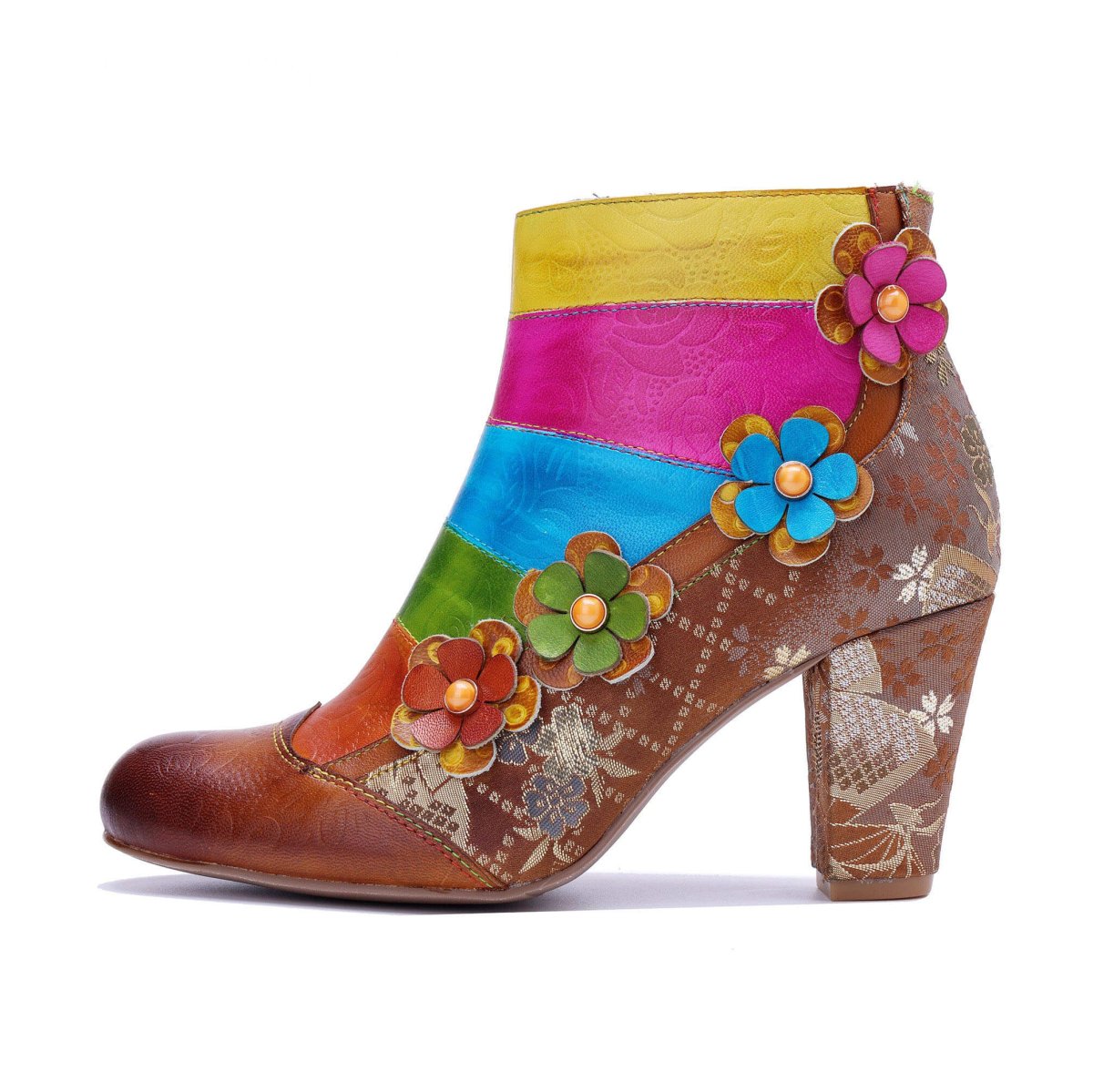 ColorStepshoes Rainbow Bloom Women’s Leather Ankle Boots Booties by Colorstepshoes – Don't Panic Shoes