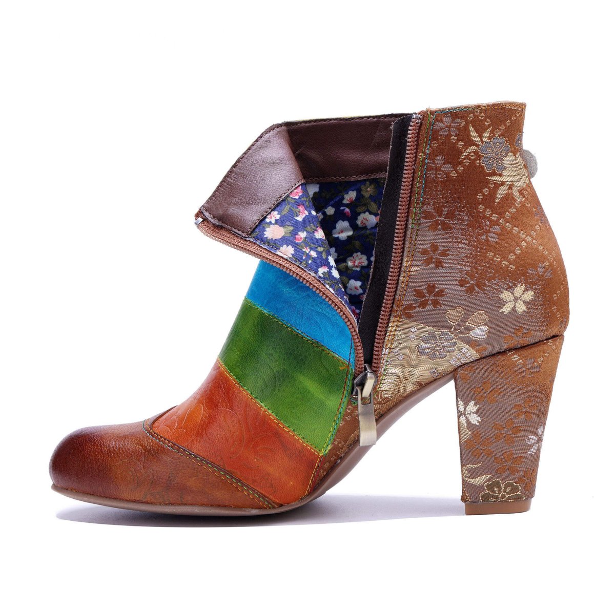 ColorStepshoes Rainbow Bloom Women’s Leather Ankle Boots Booties by Colorstepshoes – Don't Panic Shoes