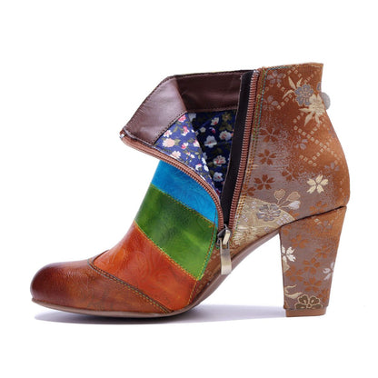 ColorStepshoes Rainbow Bloom Women’s Leather Ankle Boots Booties by Colorstepshoes – Don't Panic Shoes