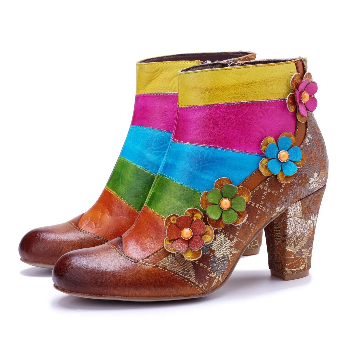 ColorStepshoes Rainbow Bloom Women’s Leather Ankle Boots Booties by Colorstepshoes – Don't Panic Shoes