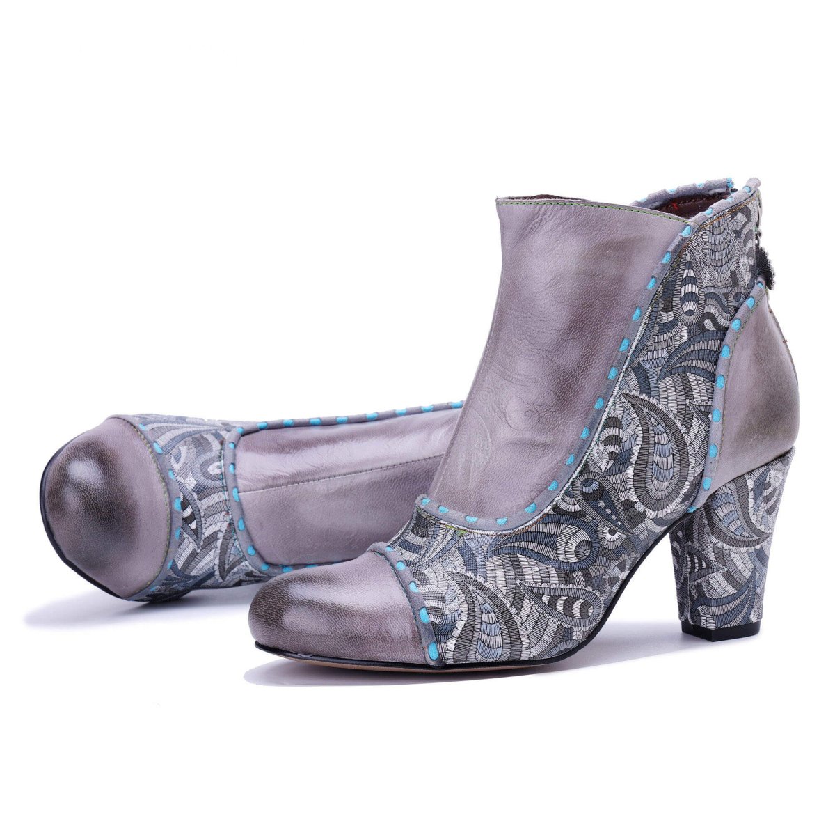 ColorStepshoes Silver Mist Paisley Women’s Leather Boots ankle boots by Colorstepshoes – Don't Panic Shoes