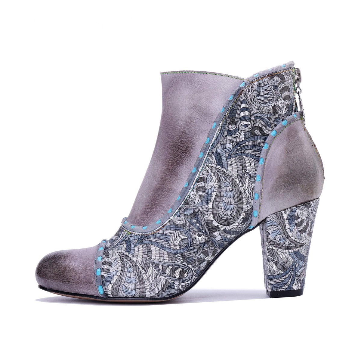ColorStepshoes Silver Mist Paisley Women’s Leather Boots ankle boots by Colorstepshoes – Don't Panic Shoes
