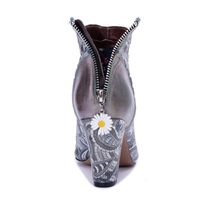 ColorStepshoes Silver Mist Paisley Women’s Leather Boots ankle boots by Colorstepshoes – Don't Panic Shoes