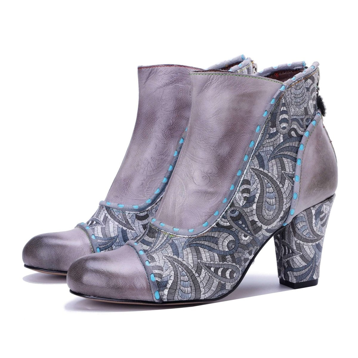 ColorStepshoes Silver Mist Paisley Women’s Leather Boots ankle boots by Colorstepshoes – Don't Panic Shoes