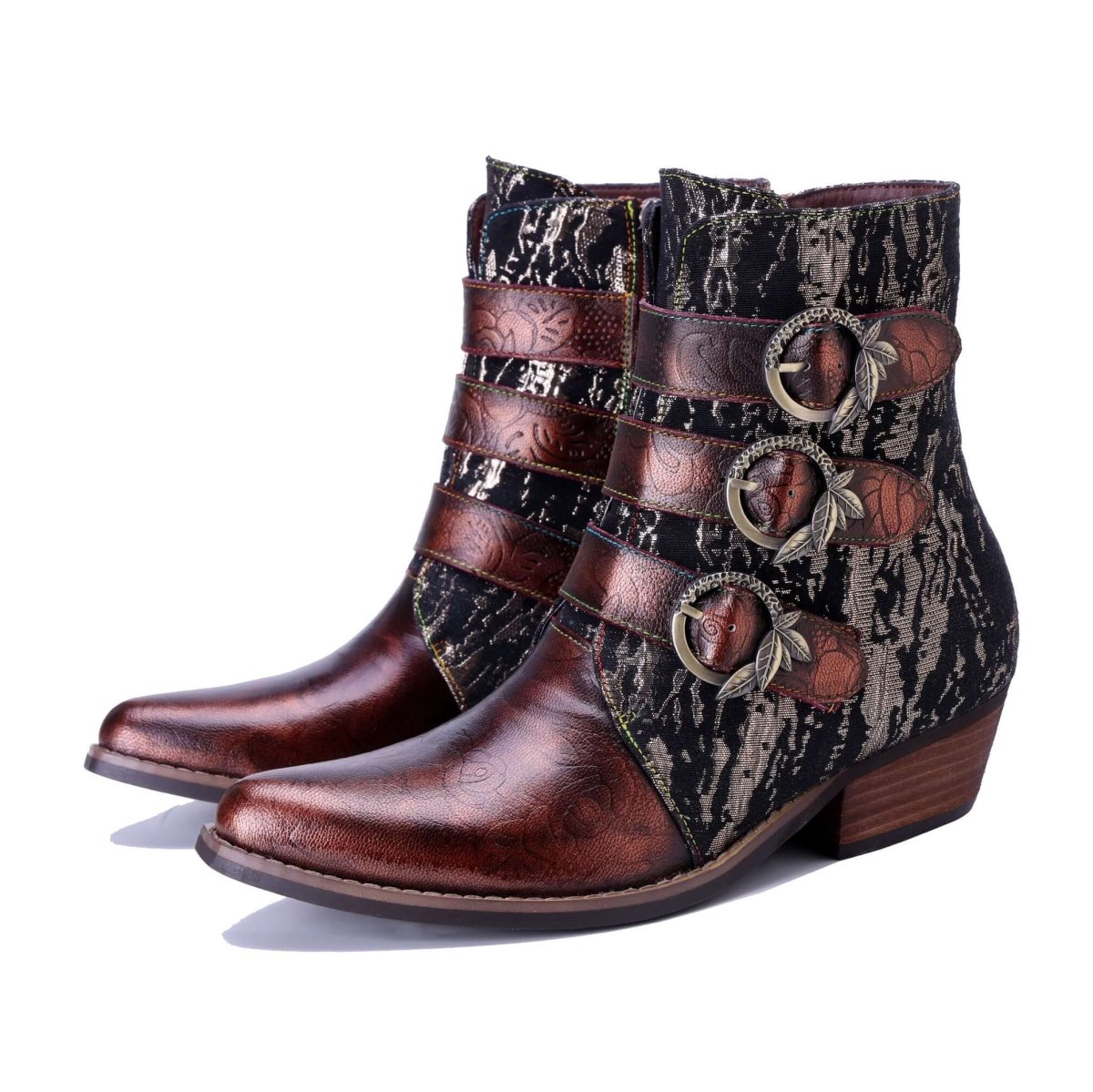 Colorstepshoes Straps Rebel Cowhide Leather Black Brown ankle boots by Colorstepshoes – Don't Panic Shoes