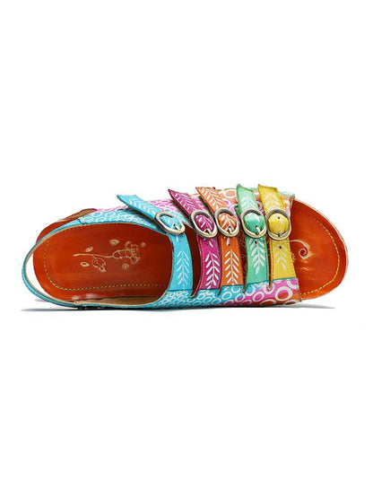 Comfy Printed Leather Flower Sandals Sandals by Colorstepshoes – Don't Panic Shoes