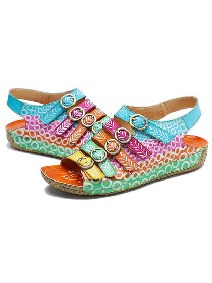 Comfy Printed Leather Flower Sandals Sandals by Colorstepshoes – Don't Panic Shoes