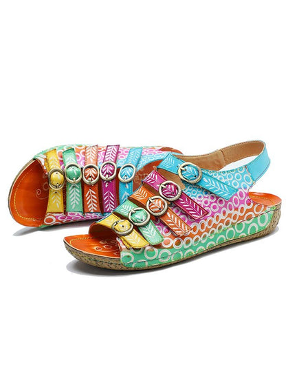 Comfy Printed Leather Flower Sandals Sandals by Colorstepshoes – Don't Panic Shoes