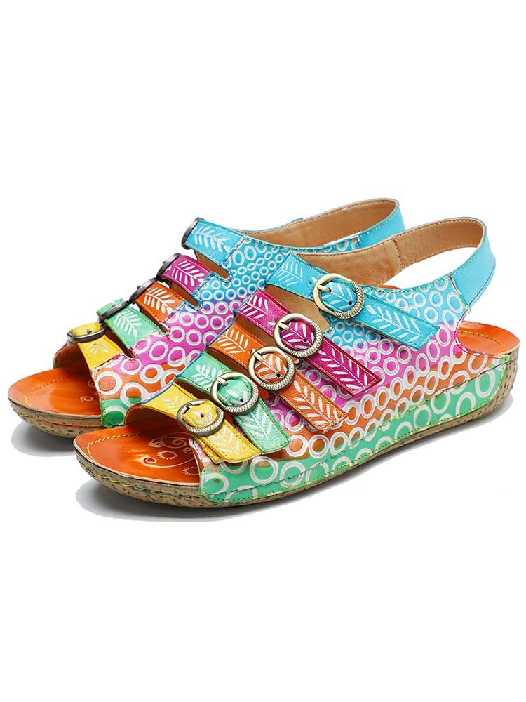 Comfy Printed Leather Flower Sandals Sandals by Colorstepshoes – Don't Panic Shoes