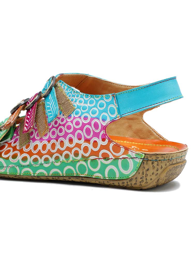 Comfy Printed Leather Flower Sandals Sandals by Colorstepshoes – Don't Panic Shoes