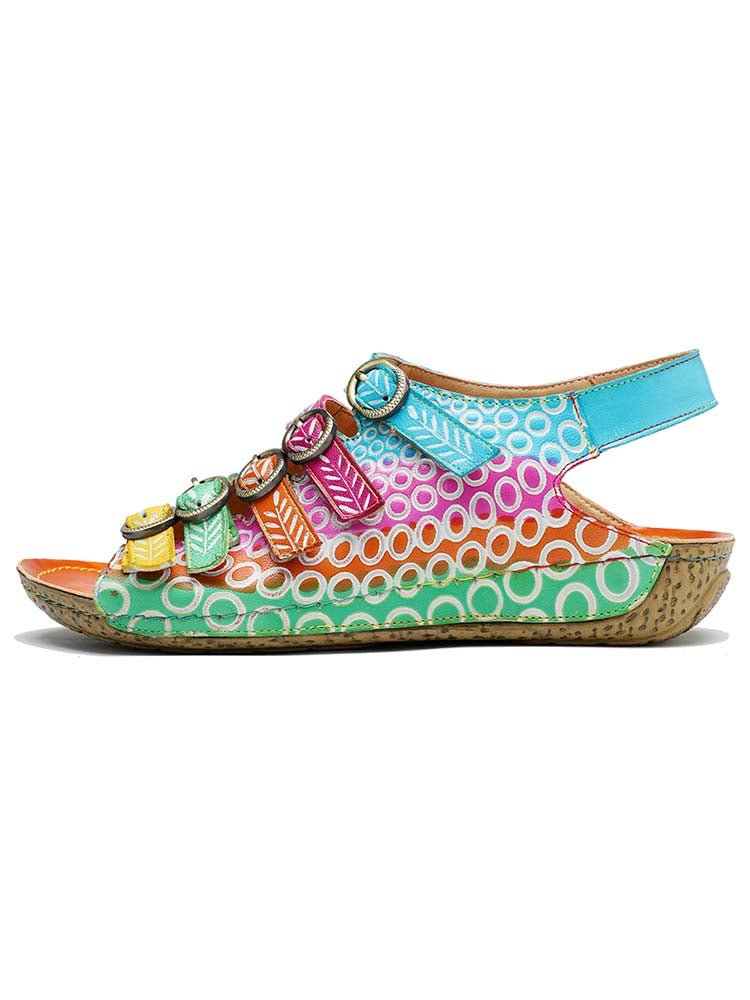 Comfy Printed Leather Flower Sandals Sandals by Colorstepshoes – Don't Panic Shoes